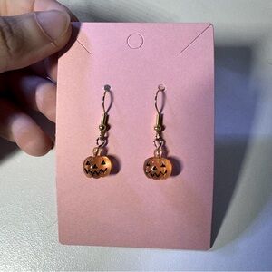 Little jack o lantern pumpkin gold earrings